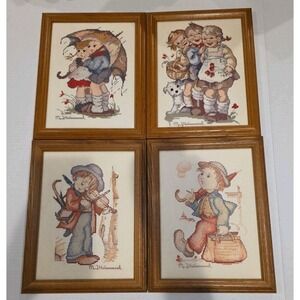 M.J.Hummel Completed Finished Handworked Cross Stitch Framed Nursery Vintage